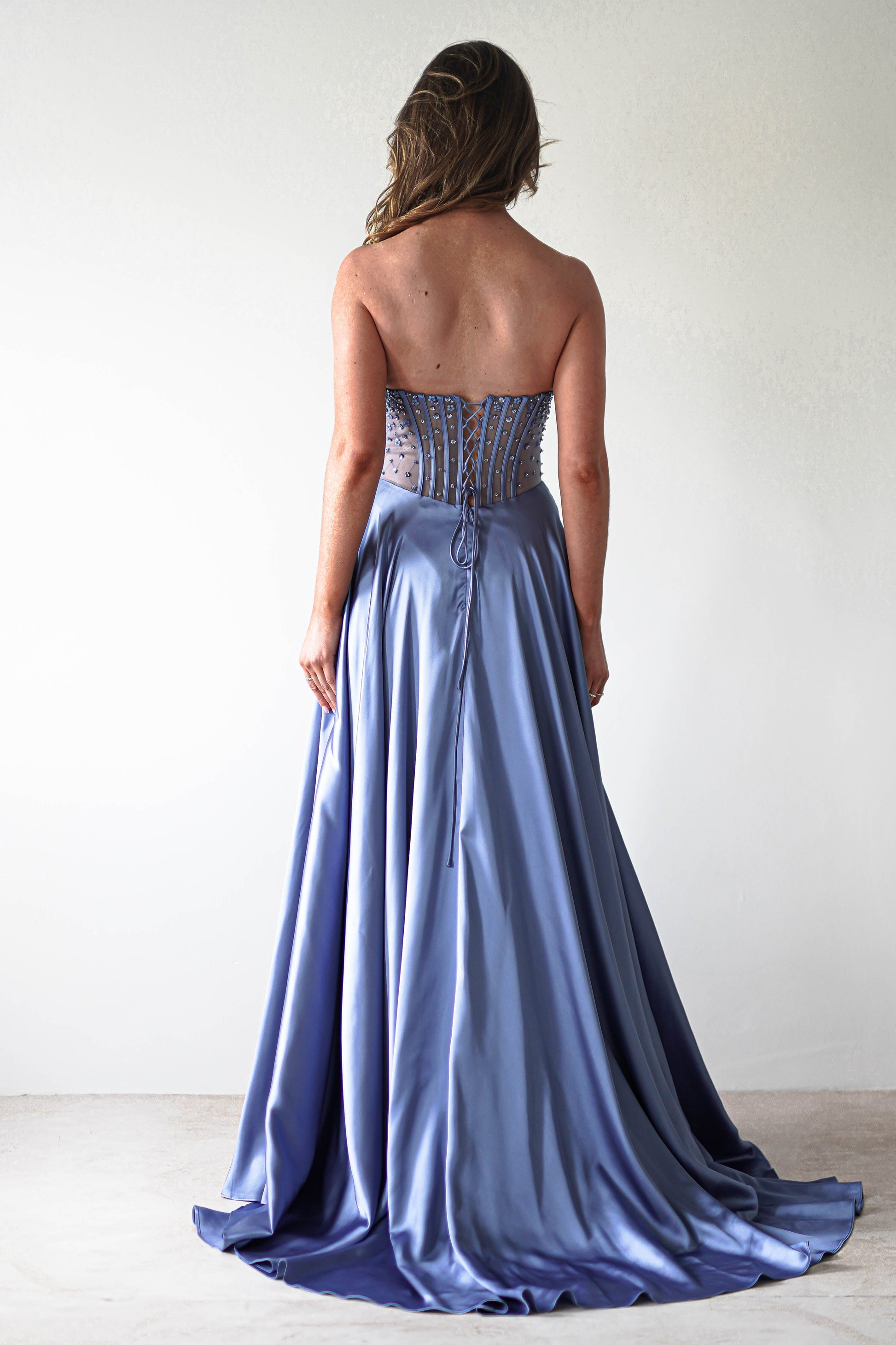 Tullie Satin A-Line Maxi Dress | Smokey Blue