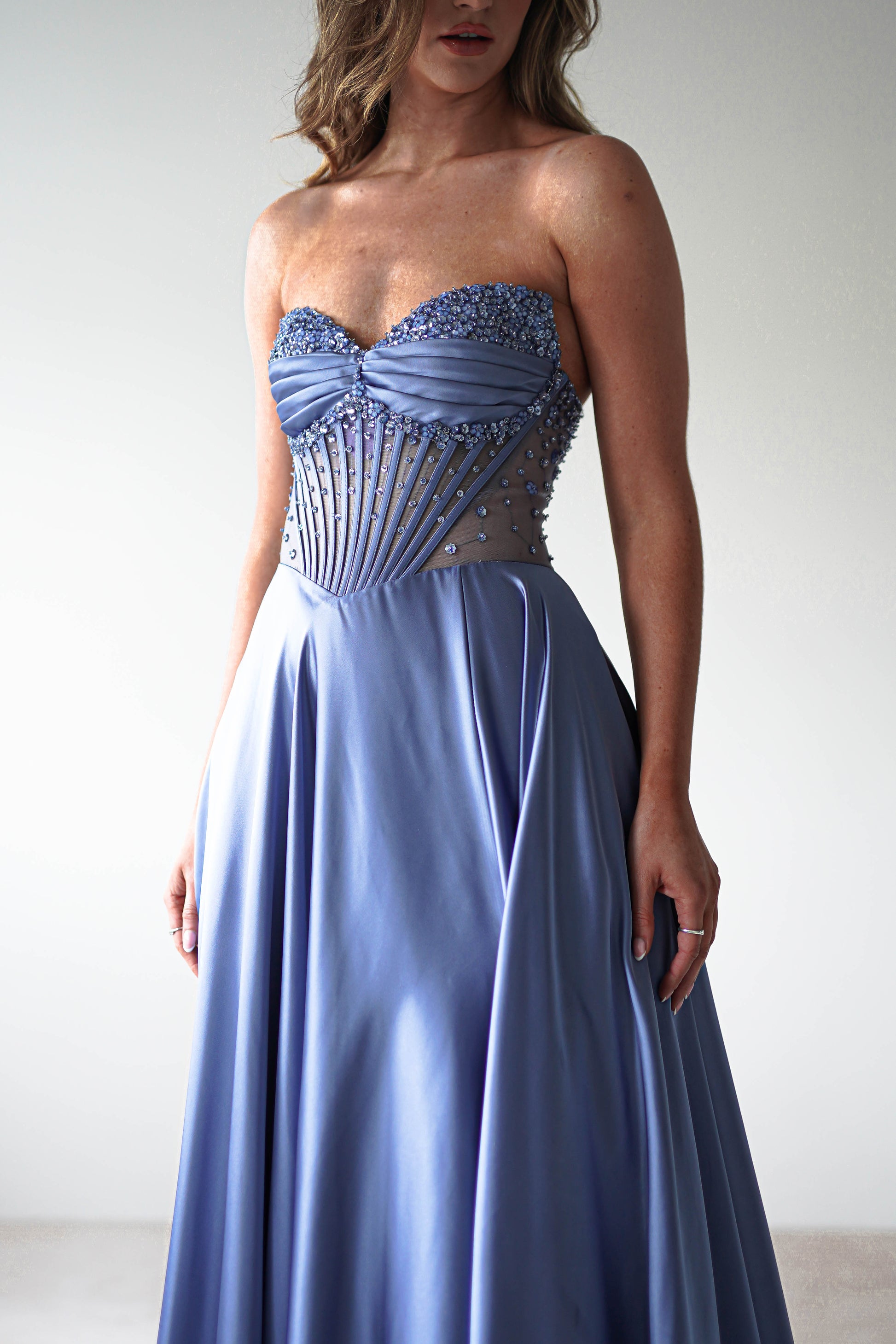 Tullie Satin A-Line Maxi Dress | Smokey Blue