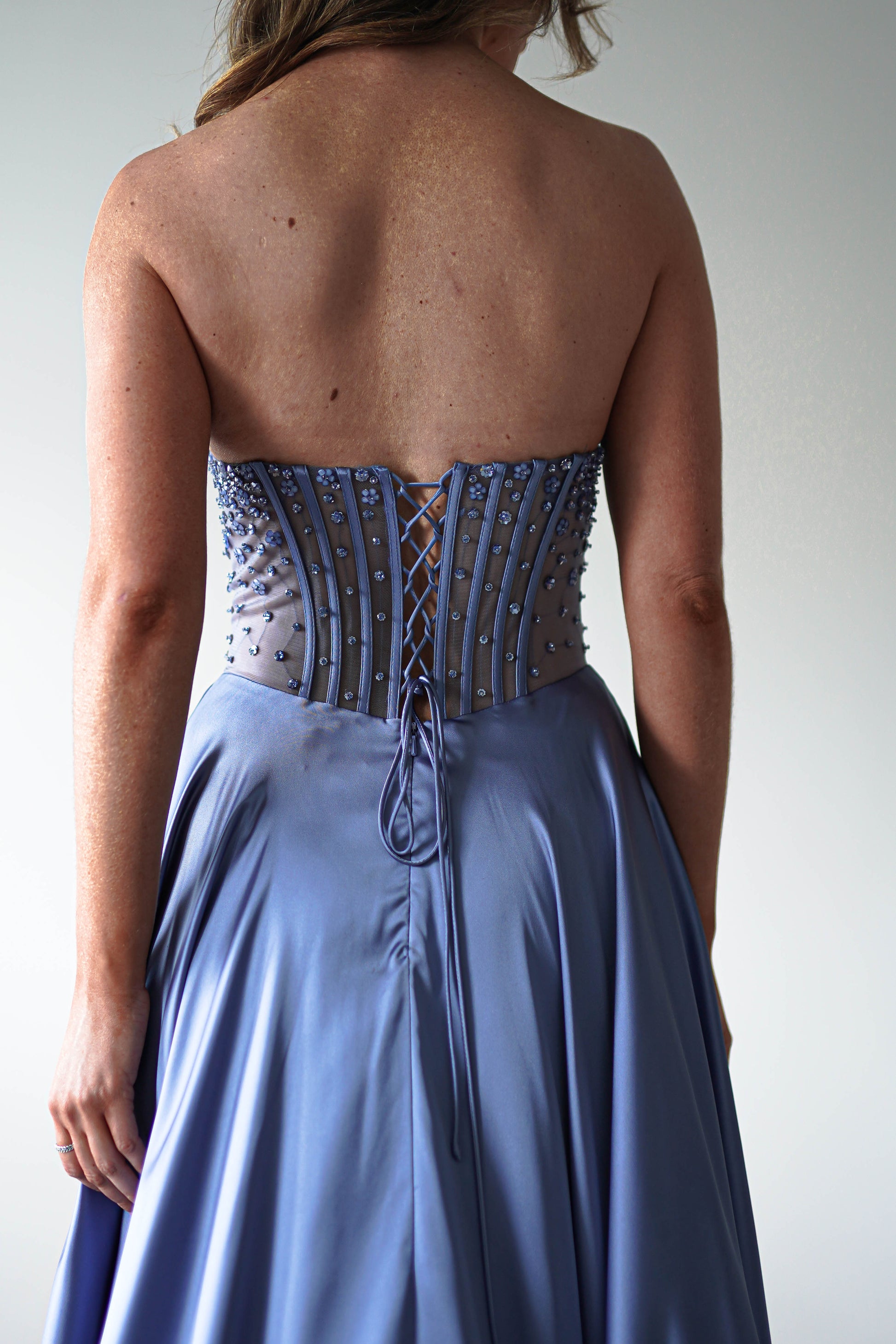 Tullie Satin A-Line Maxi Dress | Smokey Blue