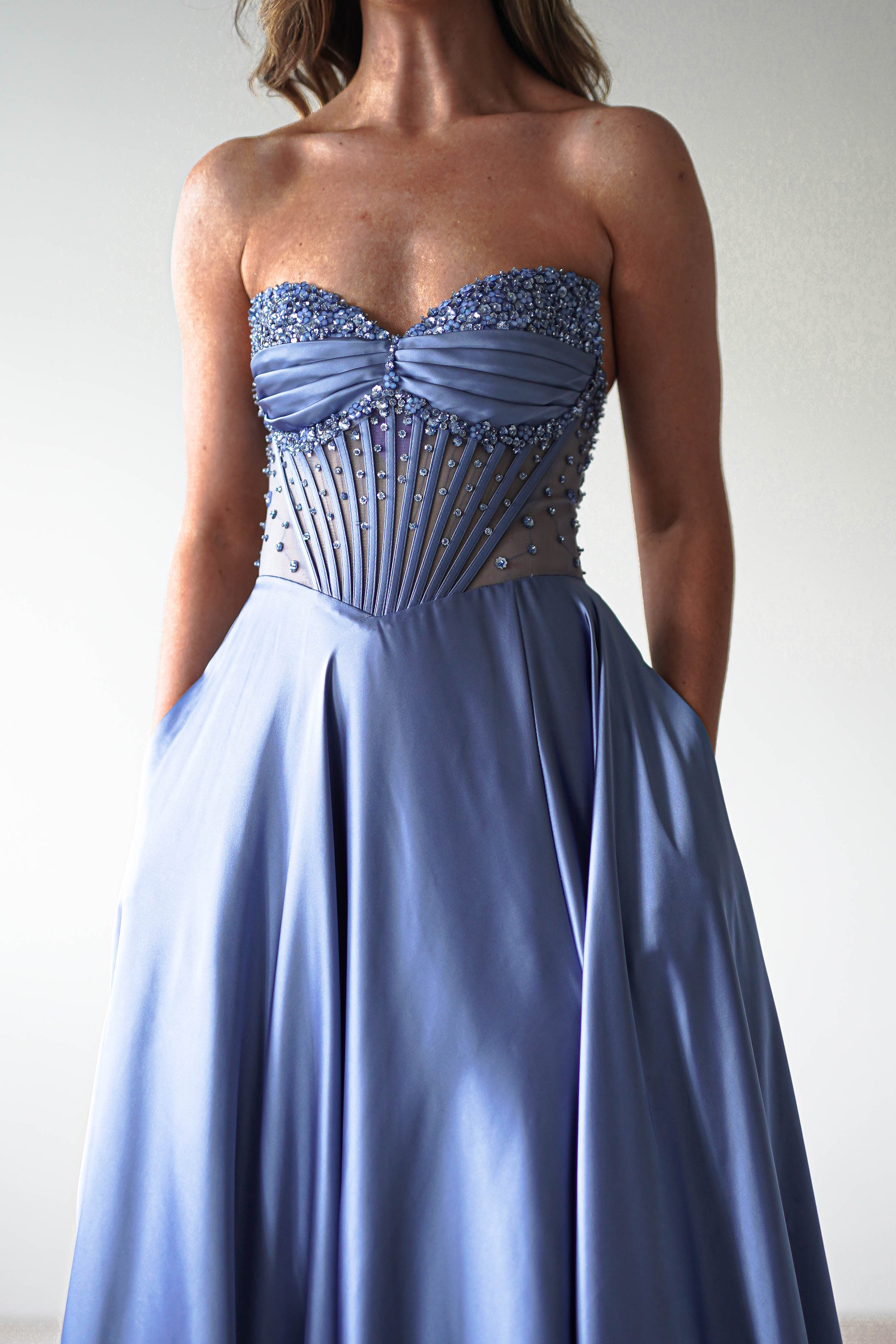 Tullie Satin A-Line Maxi Dress | Smokey Blue